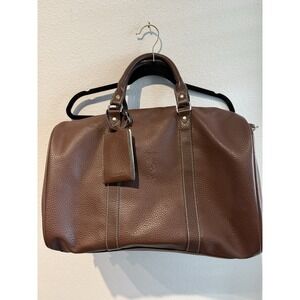 Barrington Pebbled Brown Leather Weekender Bag Stamped Squires Cup Stonebriar CC